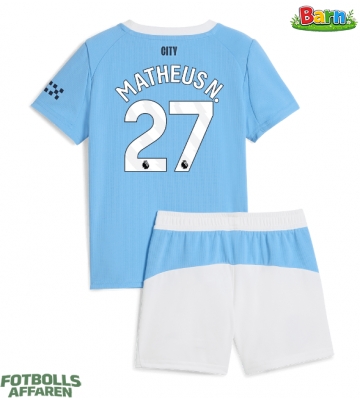 Manchester City Matheus Nunes #27 Hemmaställ Barn 2025-26 Kortärmad (+ Korta byxor)